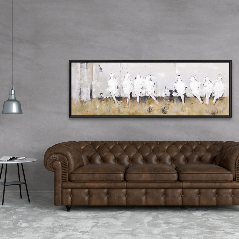 Eight Perched Birds, Fine art gallery wrapped canvas 16x48