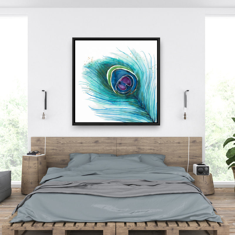 Peacock Feather Closeup, Fine art gallery wrapped canvas 16x48