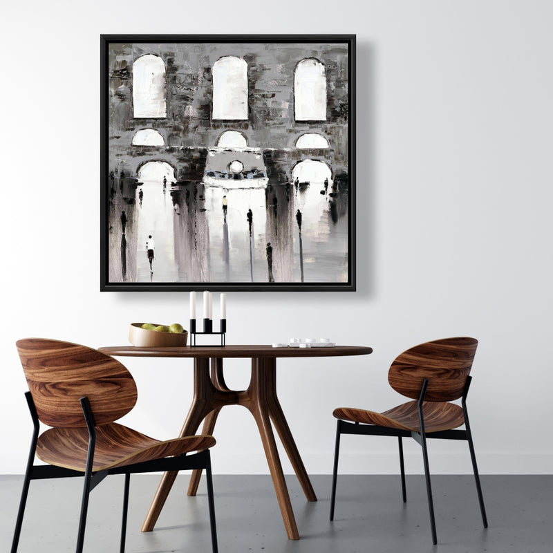 Gray Building With Passersby, Fine art gallery wrapped canvas 16x48