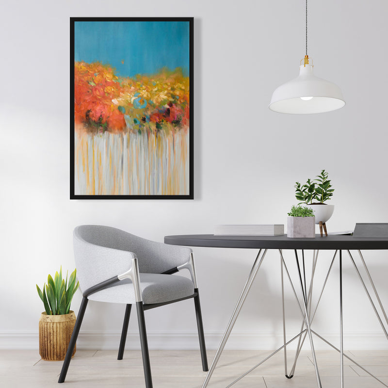 Colorful Abstract Flowers On A Grey Background, Fine art gallery wrapped canvas 16x48