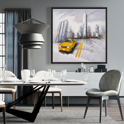 Yellow Taxi And City Sketch, Fine art gallery wrapped canvas 24x36