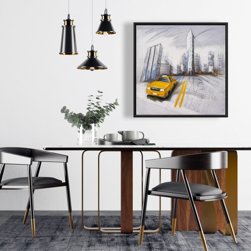 Yellow Taxi And City Sketch, Fine art gallery wrapped canvas 24x36