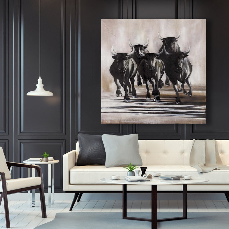 Group Of Running Bulls, Fine art gallery wrapped canvas 24x36
