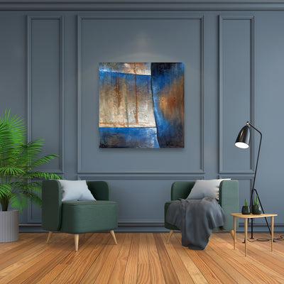 Luminous Blue And Bronze Shape, Fine art gallery wrapped canvas 36x36