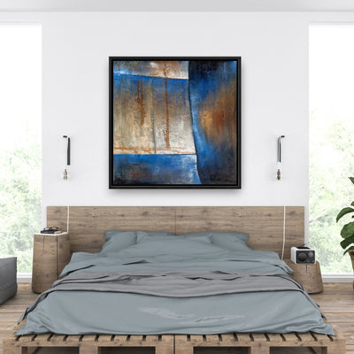 Luminous Blue And Bronze Shape, Fine art gallery wrapped canvas 36x36