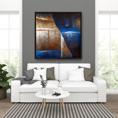Bronze Shapes With Blue Light, Fine art gallery wrapped canvas 36x36