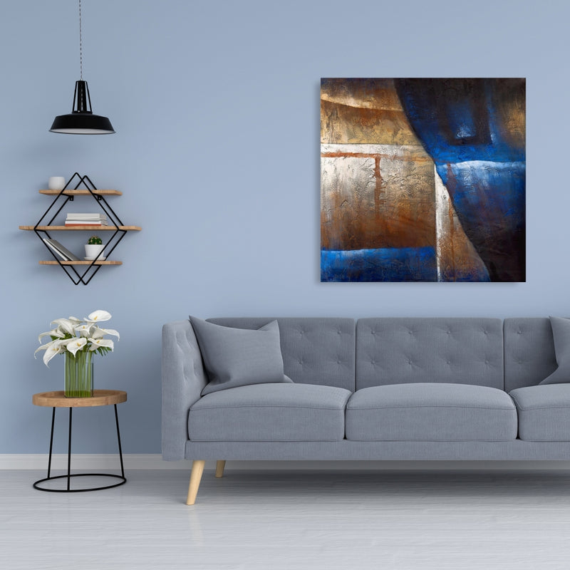 Bronze Shapes With Blue Light, Fine art gallery wrapped canvas 36x36
