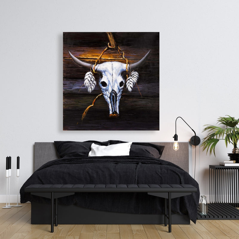 Hanged Bull Skull, Fine art gallery wrapped canvas 36x36