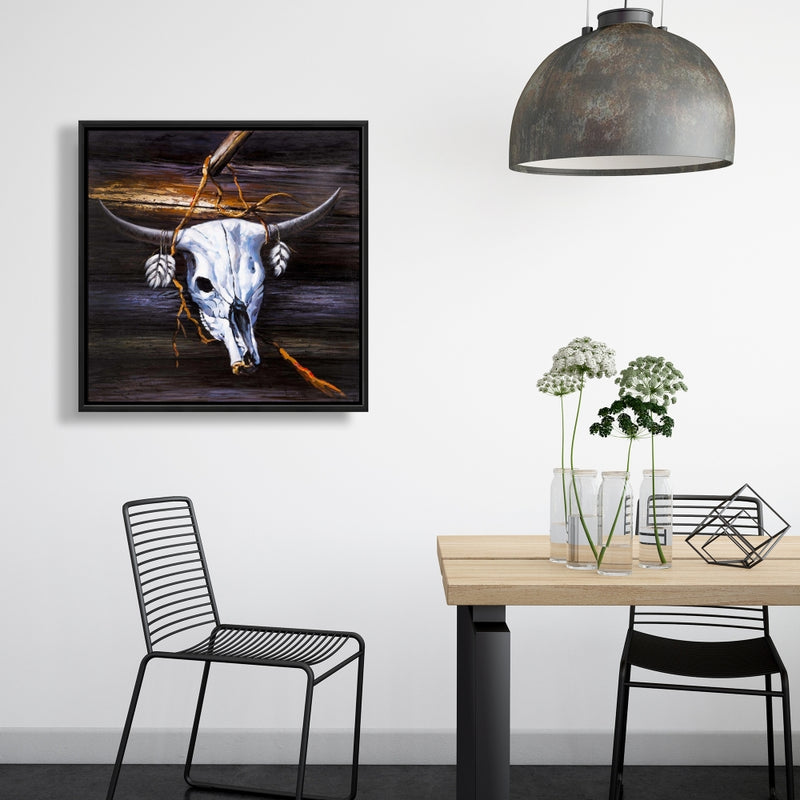 Hanged Skull On A Wood Wall, Fine art gallery wrapped canvas 36x36