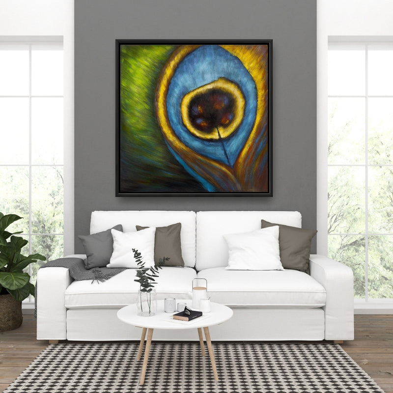 Peacock Feather Closeup, Fine art gallery wrapped canvas 24x36