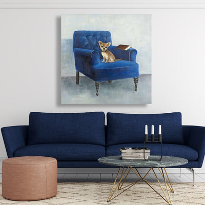 Chihuahua On A Blue Armchair, Fine art gallery wrapped canvas 24x36