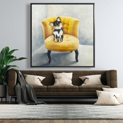 Long-Haired Chihuahua On A Yellow Armchair, Fine art gallery wrapped canvas 24x36