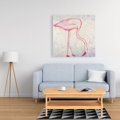 Pink Flamingo Sketch, Fine art gallery wrapped canvas 36x36