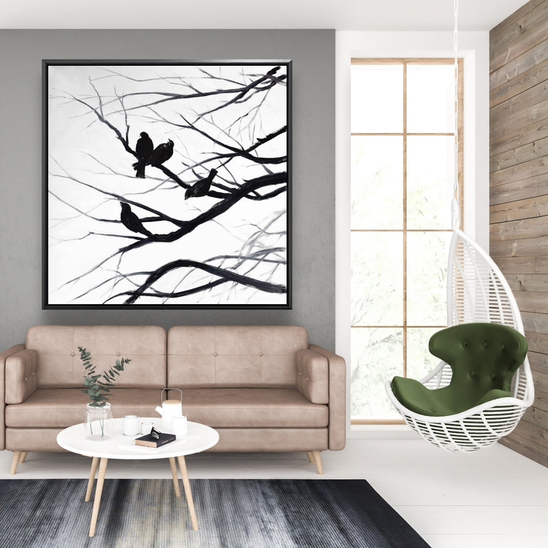 Birds And Branches Silhouette, Fine art gallery wrapped canvas 16x48