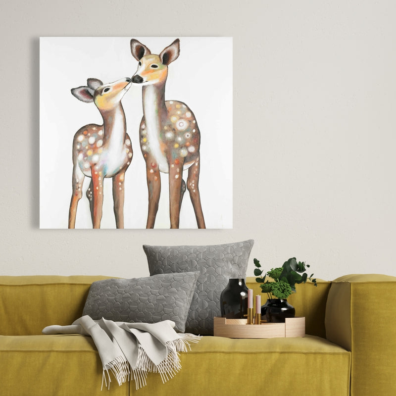 Deer With Its Fawn, Fine art gallery wrapped canvas 36x36
