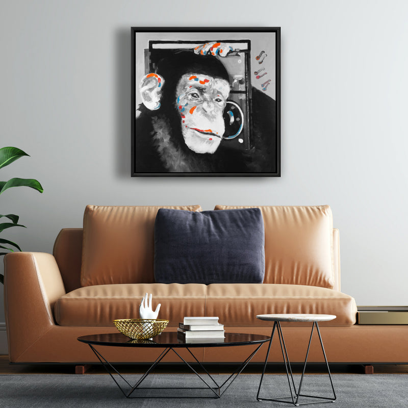 Monkey Listening To Radio, Fine art gallery wrapped canvas 36x36