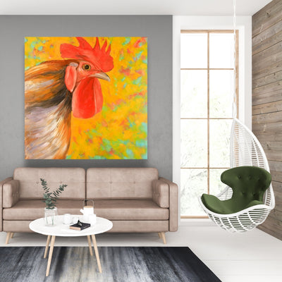 Colorful Rooster, Fine art gallery wrapped canvas 36x36