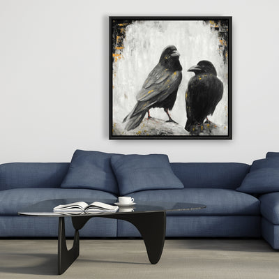Two Crows Birds, Fine art gallery wrapped canvas 36x36