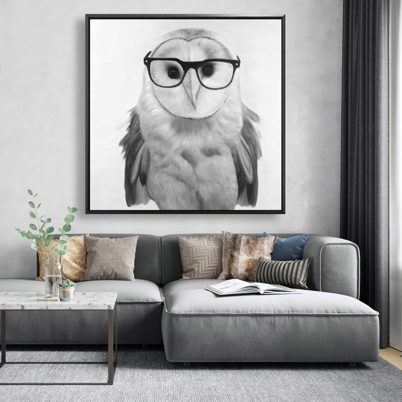 Realistic Barn Owl With Glasses, Fine art gallery wrapped canvas 24x36