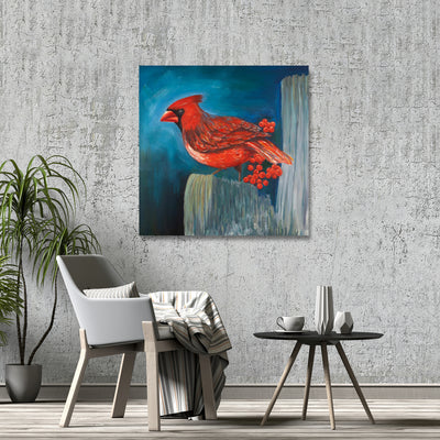 Redbreast Bird On A Branch, Fine art gallery wrapped canvas 36x36