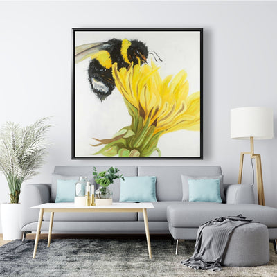 Little Bumblebee On A Dandelion, Fine art gallery wrapped canvas 36x36