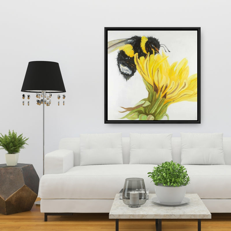 Little Bumblebee On A Dandelion, Fine art gallery wrapped canvas 36x36