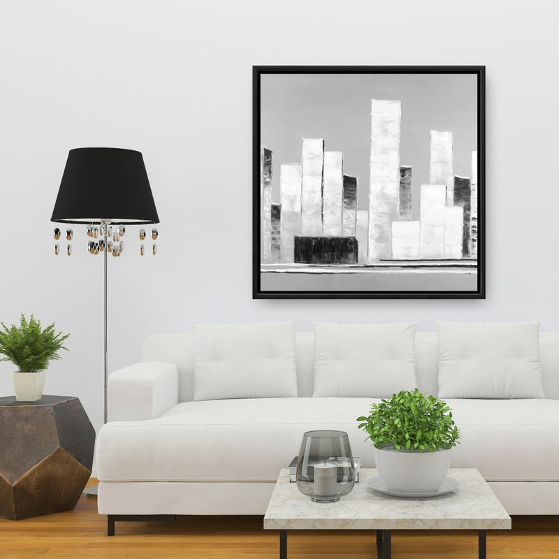 Abstract Black And White Buildings, Fine art gallery wrapped canvas 36x36