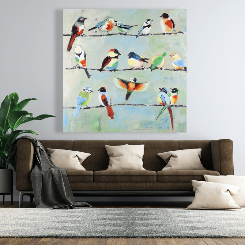 Small Abstract Colorful Birds, Fine art gallery wrapped canvas 16x48