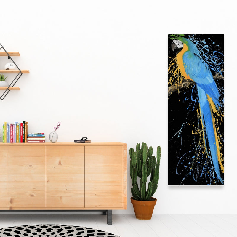 Blue Macaw Parrot, Fine art gallery wrapped canvas 16x48