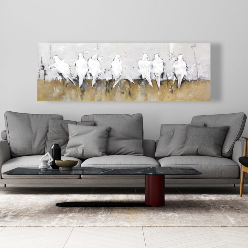 Abstract Perched Birds, Fine art gallery wrapped canvas 16x48