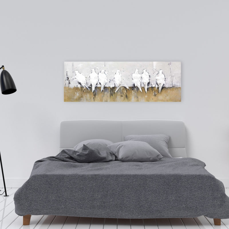 Abstract Perched Birds, Fine art gallery wrapped canvas 16x48