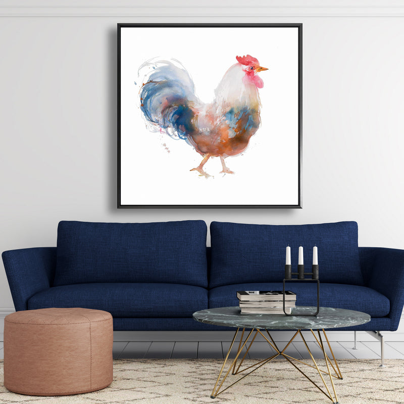 Watercolor Rooster, Fine art gallery wrapped canvas 36x36