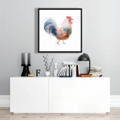 Watercolor Rooster, Fine art gallery wrapped canvas 36x36