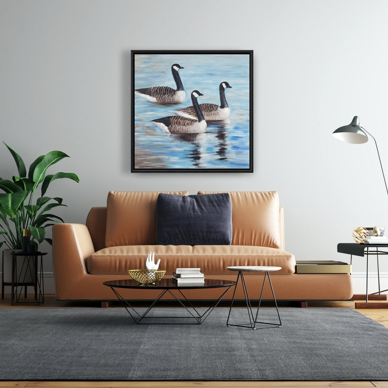 Canada Geese In Water, Fine art gallery wrapped canvas 24x36