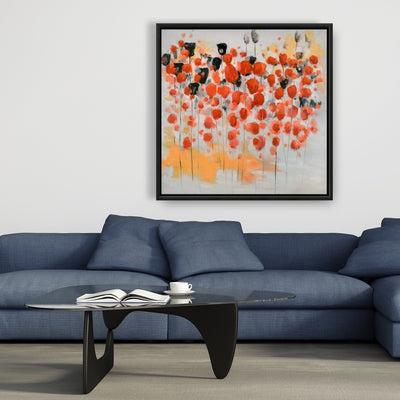 Abstract Red Dotted Flowers Field, Fine art gallery wrapped canvas 16x48