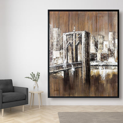 Aged Finish Brooklyn Bridge, Fine art gallery wrapped canvas 36x36