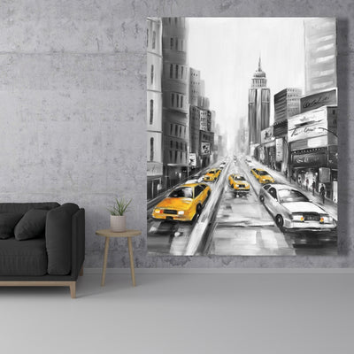 Yellow Taxis In New York, Fine art gallery wrapped canvas 36x36