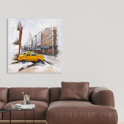 Taxi In The Street Sketch, Fine art gallery wrapped canvas 24x36