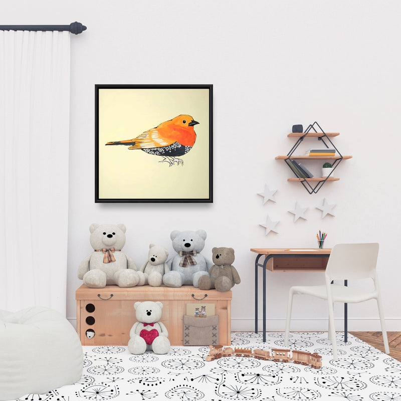 Little Orange Bird Illustration, Fine art gallery wrapped canvas 36x36