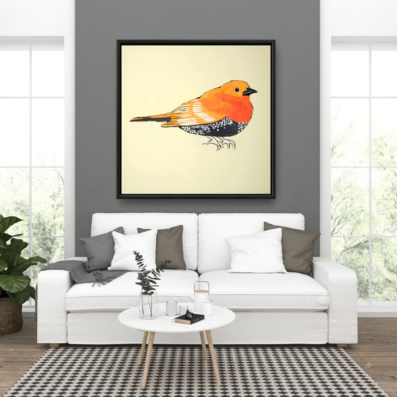 Little Orange Bird Illustration, Fine art gallery wrapped canvas 36x36