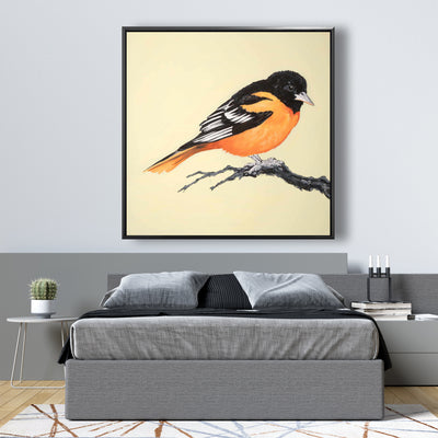 Realistic Little Bird On A Branch, Fine art gallery wrapped canvas 36x36