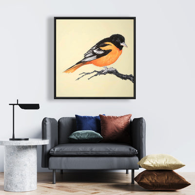 Realistic Little Bird On A Branch, Fine art gallery wrapped canvas 36x36