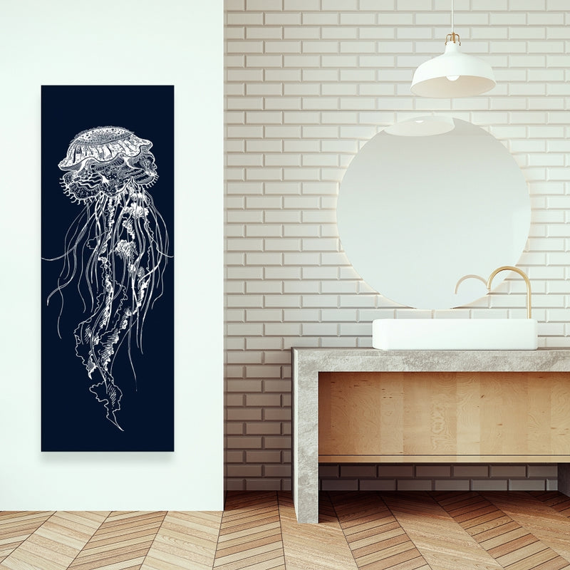 Detailed Jellyfish Illustration, Fine art gallery wrapped canvas 16x48