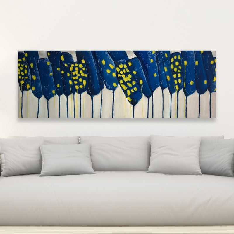Abstract Blue Flowers, Fine art gallery wrapped canvas 16x48