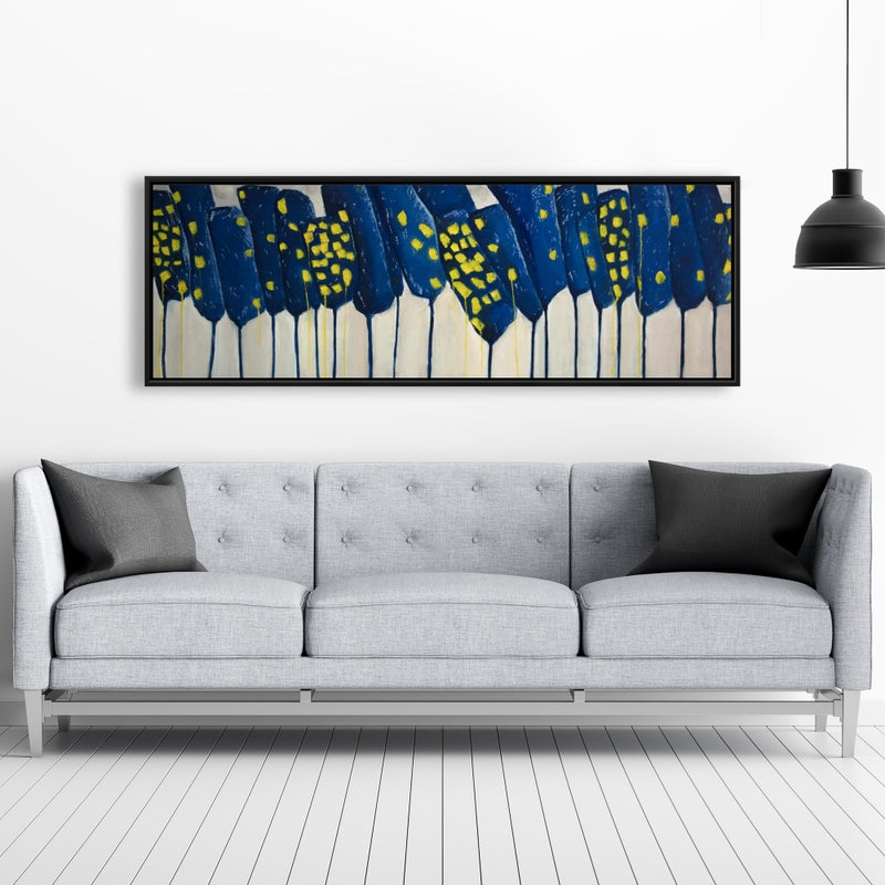 Abstract Blue Flowers, Fine art gallery wrapped canvas 16x48