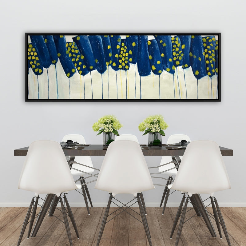 Abstract Blue And Yellow Flowers, Fine art gallery wrapped canvas 16x48