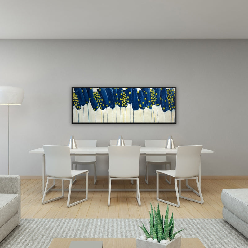 Abstract Blue And Yellow Flowers, Fine art gallery wrapped canvas 16x48