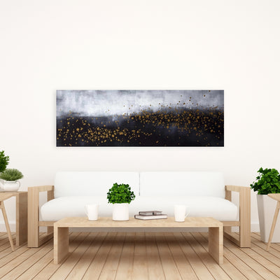 Two Shades Of Gray With Gold Dots, Fine art gallery wrapped canvas 16x48