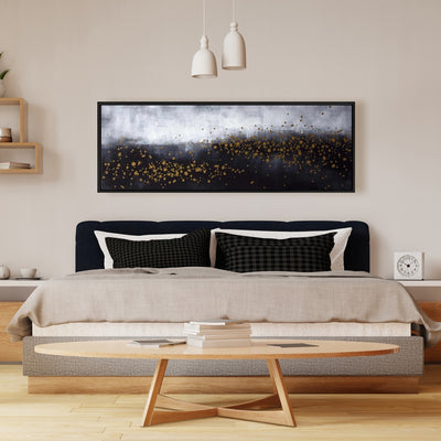 Two Shades Of Gray With Gold Dots, Fine art gallery wrapped canvas 16x48