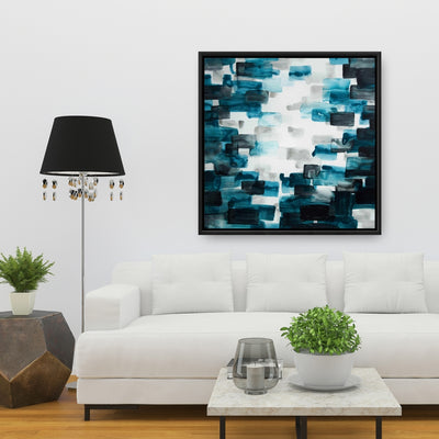 Turquoise And Gray Squares, Fine art gallery wrapped canvas 16x48